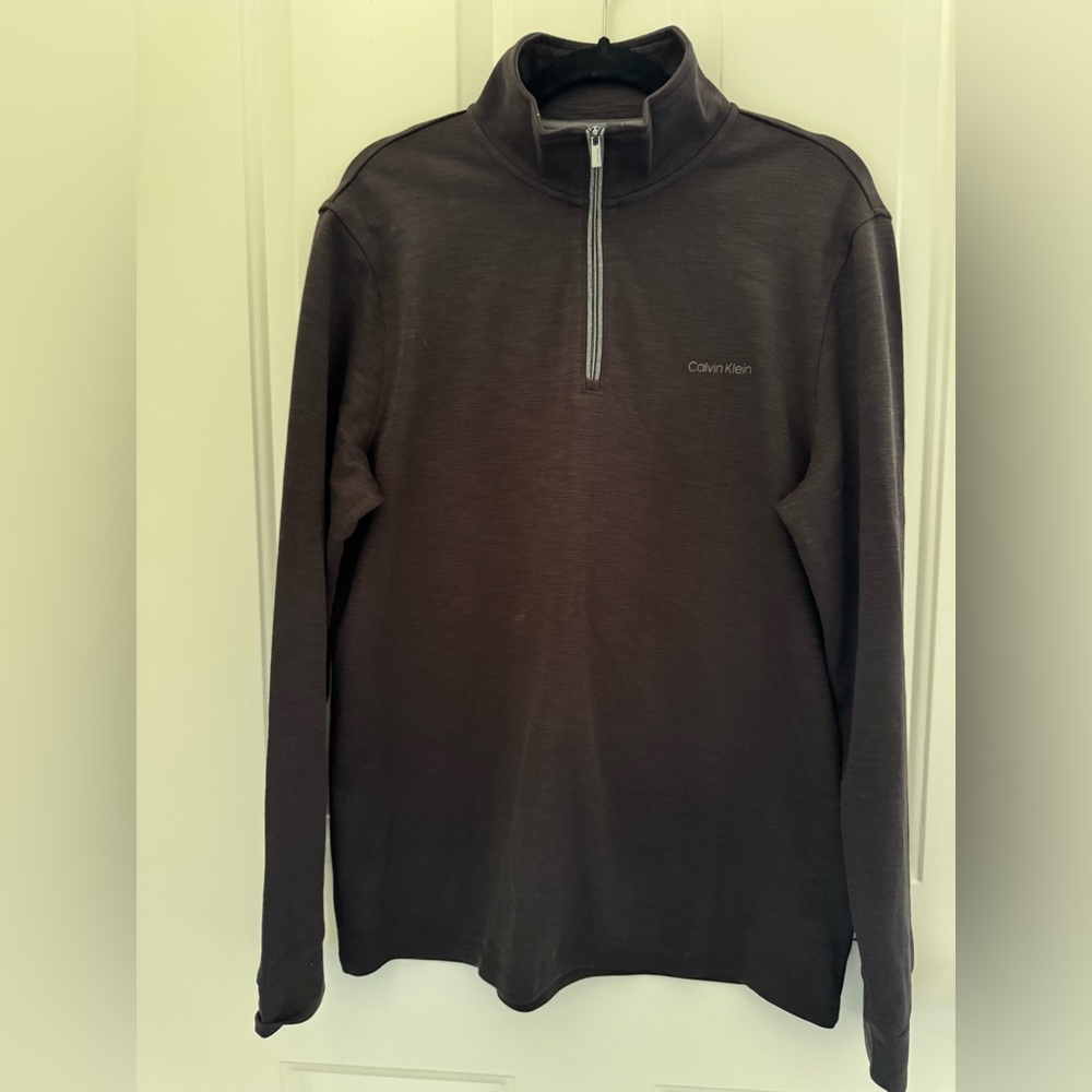 Calvin Klein Brown Zip Up Sweater with Ribbed Collar